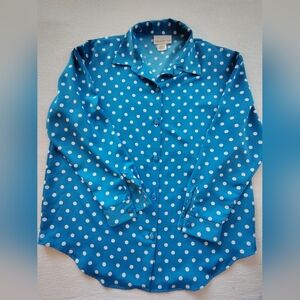 Susan Graver/  Style Blue Polka Dot Button-Up Shirt Size L